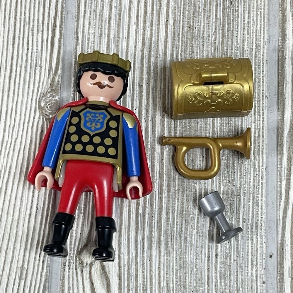 Playmobil King Figure 1993 Vintage Medieval Castle with Gold Chest Horn Goblet